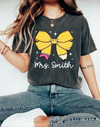 Personalized Back to School Teacher T- Shirt, Retro Teacher Coquette Pencil Bow Tee, First Day of School Teacher Gift, Teacher Matching Tees